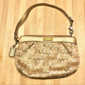 COACH Signature Silver & Gold Canvas Wristlet